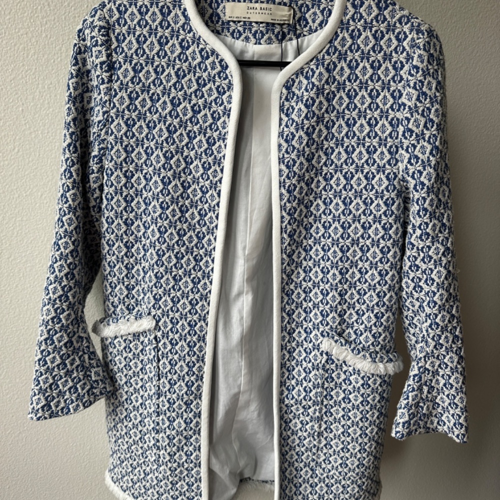 NWT Zara Basic Outwear - Blue Moroccan woven jacket, S - Picture 2 of 3